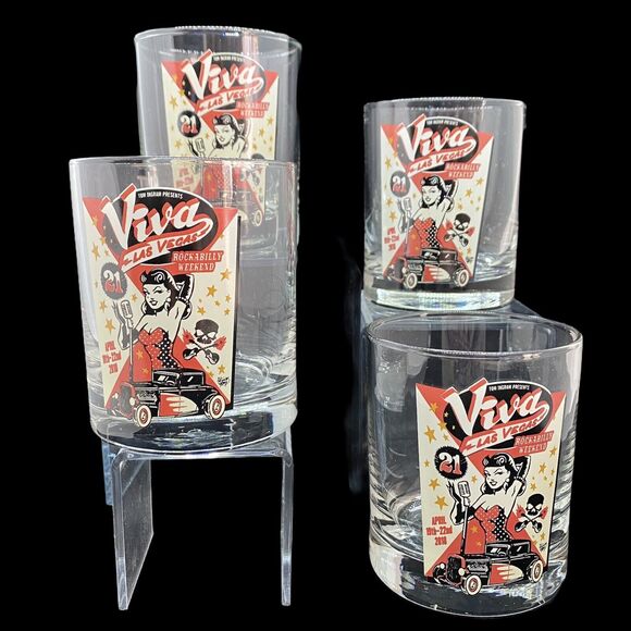 Cocktail Whiskey Glass Tom Ingram Las Vegas Rockabilly Sexy Pin-up Girl Lot of 4 - Picture 4 of 10
